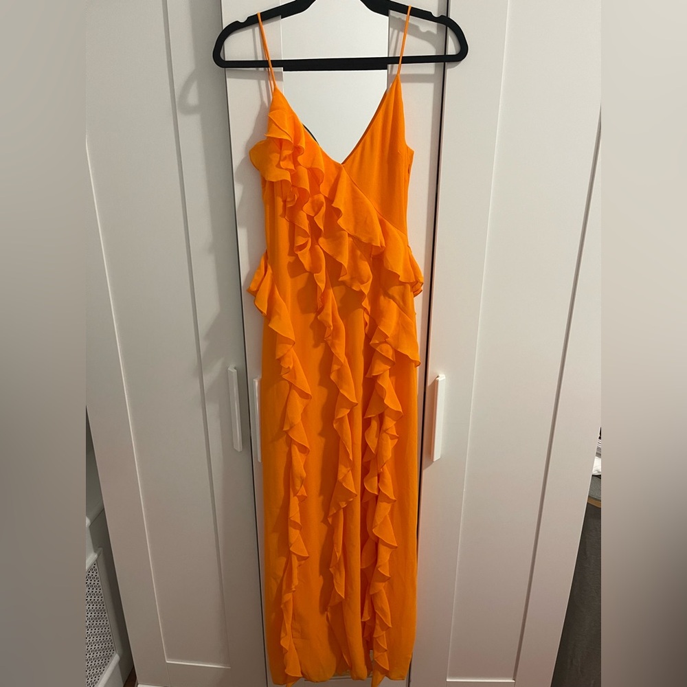 NBD Nehna Gown Orange Ruffle Maxi Dress NWT